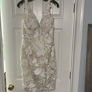 Jovani Cream Floral Lace Dress